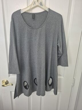 Ela Grey Tunic Top with Cutout Detail 1X